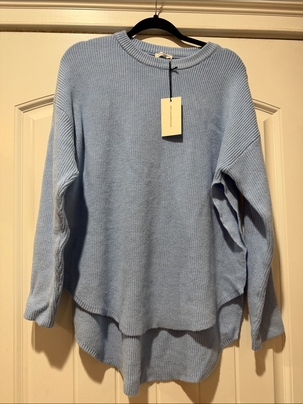 Classic Relaxed Ribbed Crewneck Sweater in Light Blue
